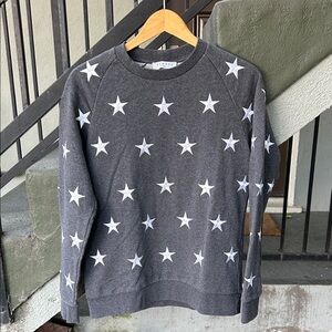 Sandro Paris Superstar Sweatshirt Embroidered Dark Grey With White Stars Sz Sm